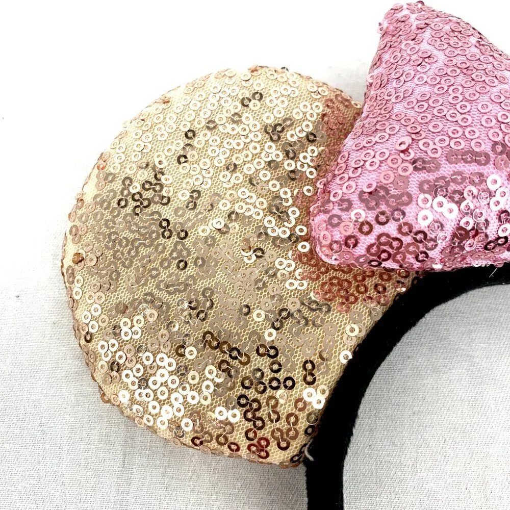 Minnie Mouse Sequin Headband Gold Pink Embellished